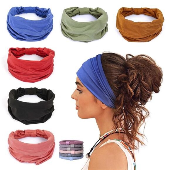 6 Pack Wide Headbands for Women Non Slip Soft Elastic Hair Bands Yoga Running - Picture 1 of 7